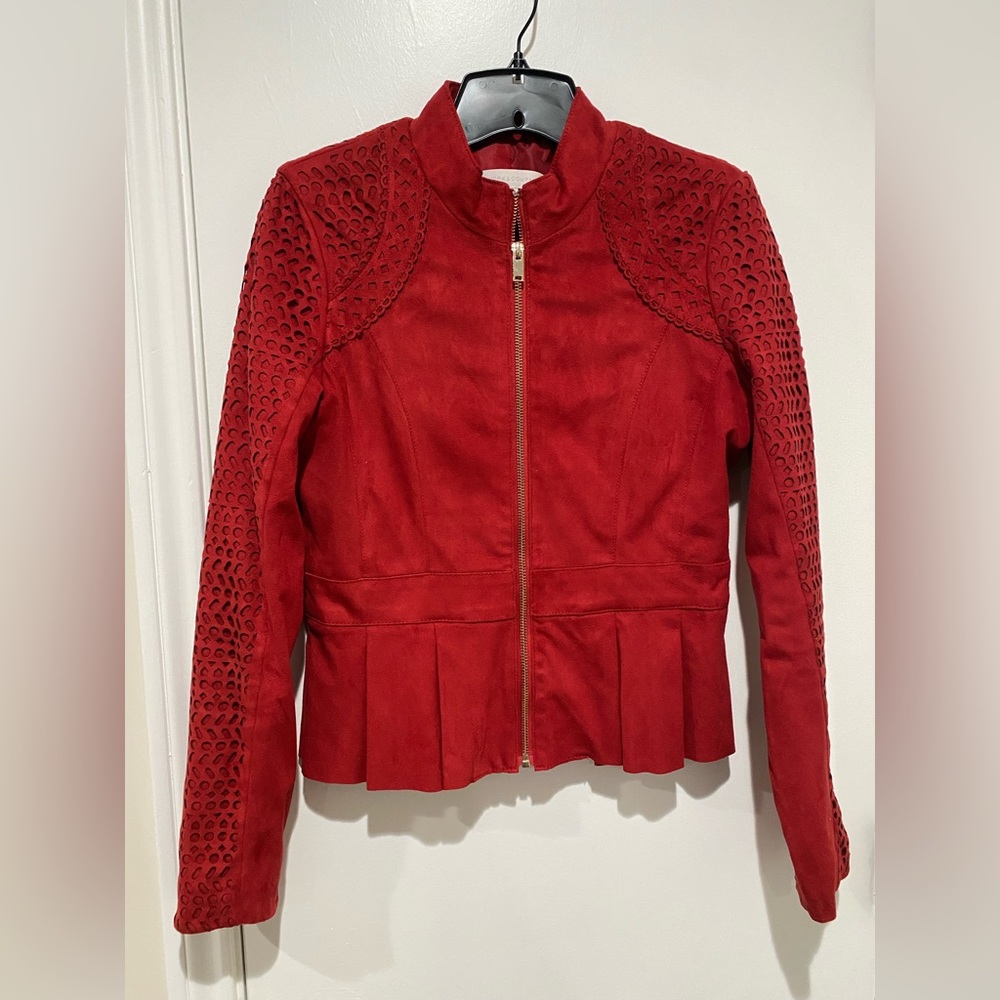 Red Suede peplum jacket, XS